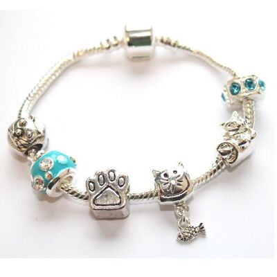 Pulsera de abalorios chapada en plata 'Cool for Cats' para niños de 18 cm