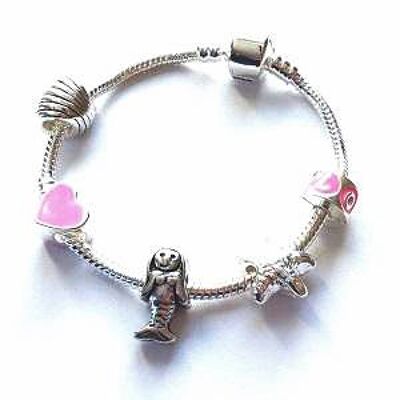 Bracelet Enfant 'Sirène Mythique' Plaqué Argent Charm Perles 17cm