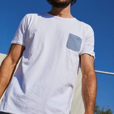 t-shirt blanc poche imprimée Azulejos