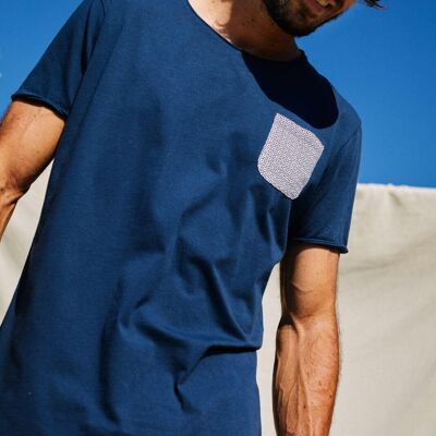 t-shirt navy poche imprimée Azulejos