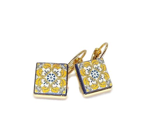 Ella - Yellow & Gold Tiles Earrings