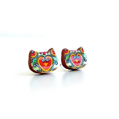Chloe - Mexican Tile Cat Earrings
