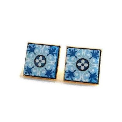 Boucles d'Oreilles Carreaux Portugais Bleus