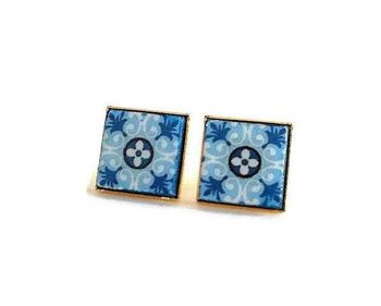 Boucles d'Oreilles Carreaux Portugais Bleus 1