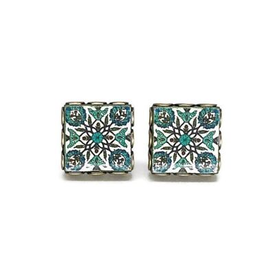 BASMA - Turkish Green Tiles Stud Earrings