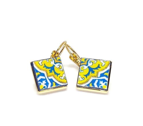Portugal Gold & Turquoise Azulejo Earrings