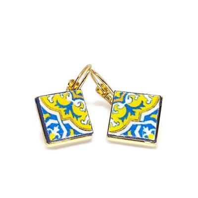 Boucles d'Oreilles Portugal Or & Turquoise Azulejo
