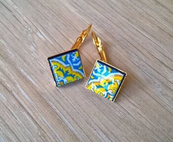 Boucles d'Oreilles Portugal Or & Turquoise Azulejo 4