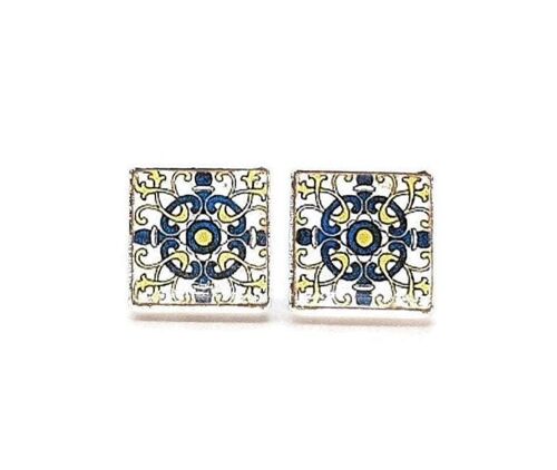 Ana - Blue Cross Tile Earrings