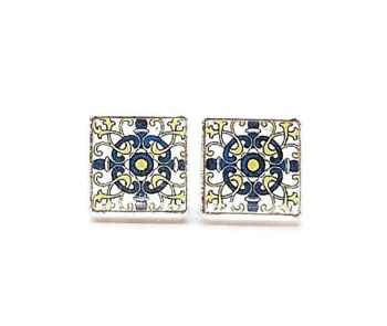 Ana - Boucles d'Oreilles Tuile Croix Bleue 1