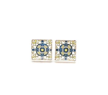 Ana - Boucles d'Oreilles Tuile Croix Bleue 4