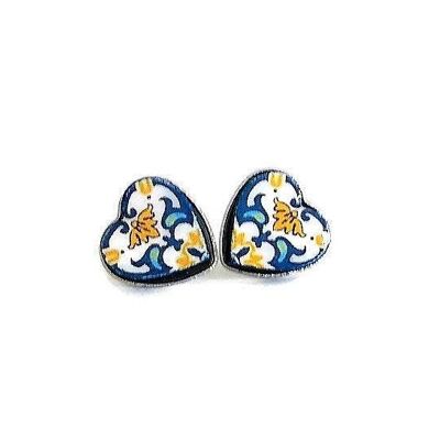 Portuguese Heart Tile Stud Earrings