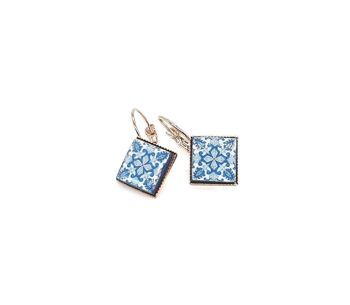 Grace - Boucles d'oreilles en or rose et carreaux bleus portugais 3