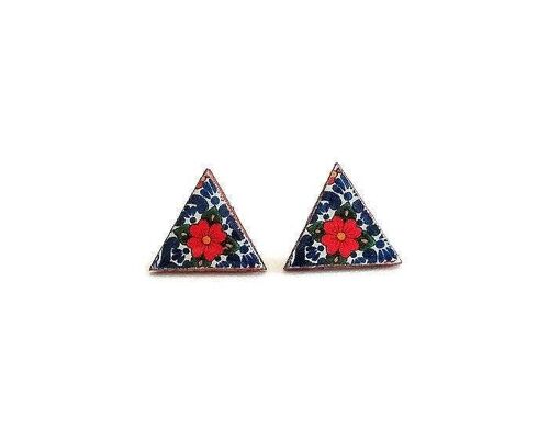 Mexican Red Flower Triangle Stud Earrings