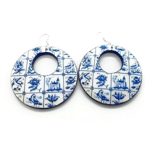 Delft Tiles Large Hoop Earrings