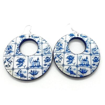 Grandes boucles d'oreilles créoles carreaux de Delft