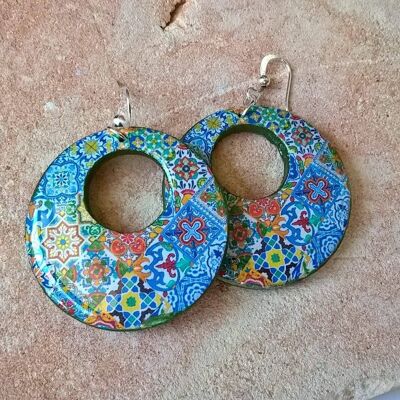 Isabella - Aretes de Aro Azulejos Mixtos Mexicanos