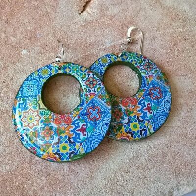 Isabella - Mexican Mixed Tiles Hoop Earrings