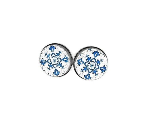 Natalie - Blue Round Tile Stud Earrings