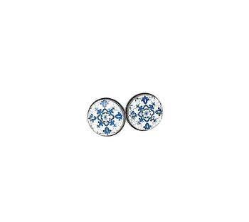 Natalie - Boucles d'oreilles tiges carreaux ronds bleus 2