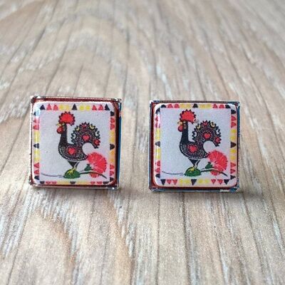 Boucles d'oreilles noires et rouges Coq Tile