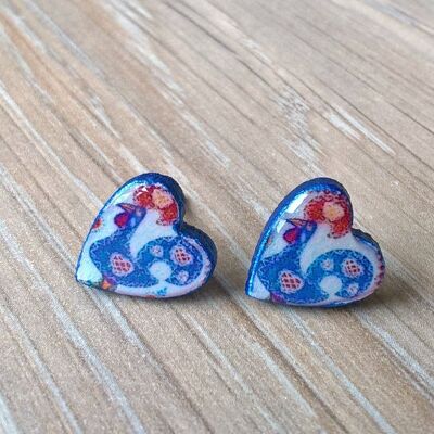 Heart Rooster Stud Earrings