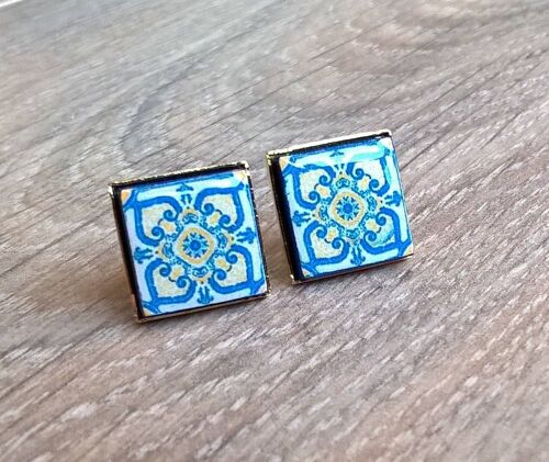 Portuguese Tiles Stud Earrings