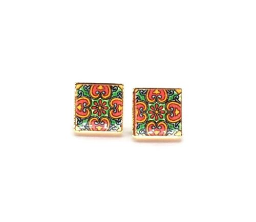 Mexican Red Tile Stud Earrings