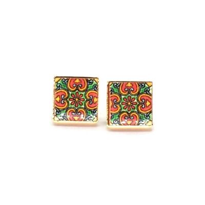 Mexican Red Tile Stud Earrings
