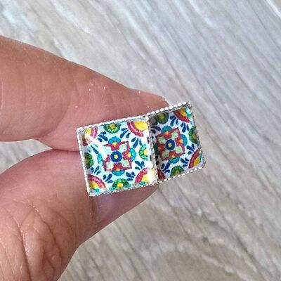 Mexican Fiesta Tiles Stud Earrings