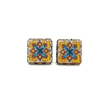 Boucles d'Oreilles Carreaux de Fleurs Mexicaines 1