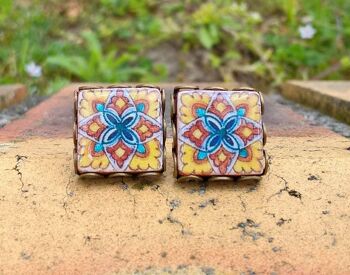 Boucles d'Oreilles Carreaux de Fleurs Mexicaines 2