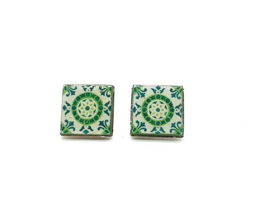 Portugal Antique Tiles Green Stud Earrings