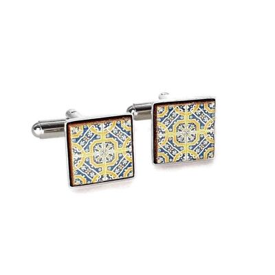 Small Portuguese Yellow & Blue Tiles Cufflinks