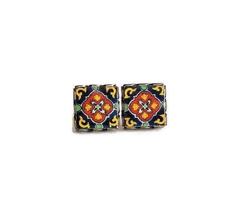 Mexican Terracotta Tiles Stud Earrings