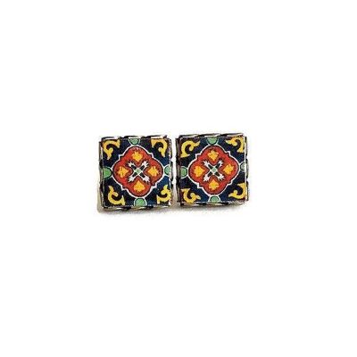 Boucles D'oreilles Tiges Carreaux Mexicains En Terre Cuite