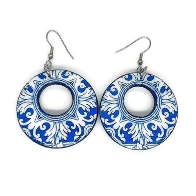 Portuguese Antique Majolica Tiles Hoop Earrings
