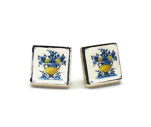 Vintage Flower Tile Stud Earrings