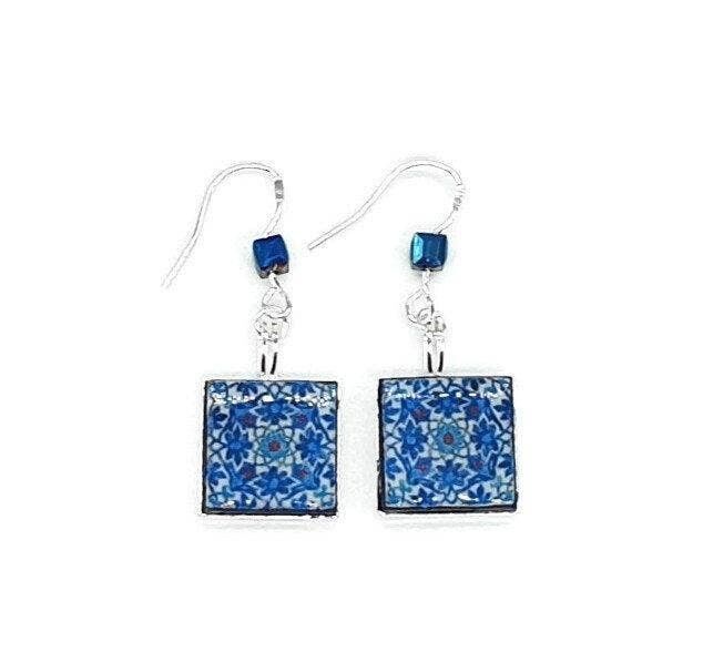 Mehar - Orecchini con piastrelle marocchine blu