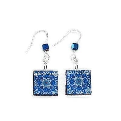 Mehar - Boucles d'oreilles carreaux marocains bleus