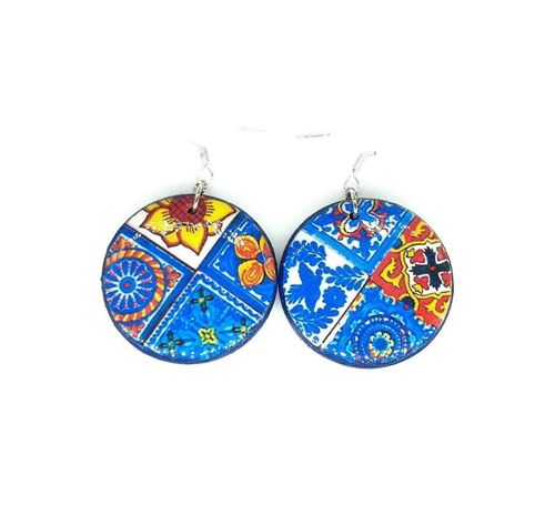 Mexican Blue Tiles Hoop Earrings