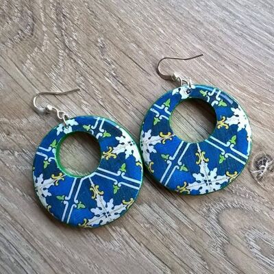 Portugal Antique Majolica Tiles Hoop Earrings