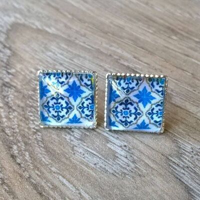 Mini orecchini di piastrelle blu portoghesi
