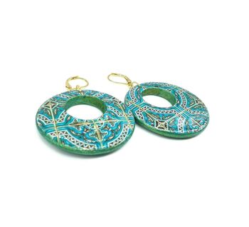 Boucles d'Oreilles Créoles Carreaux de Majolique Verte Portugaise 4