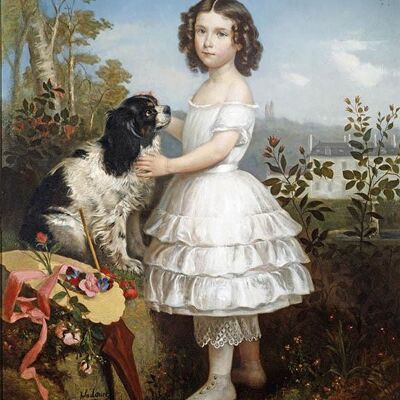 A GIRL WITH A KING CHARLES SPANIEL , 20" x 16"