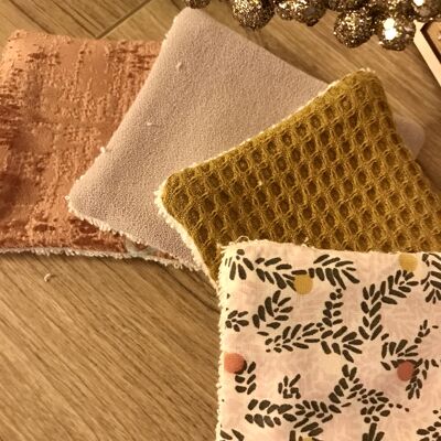 Paquete de 4 algodones lavables - flores / avellana NA / rosa vieja / lila