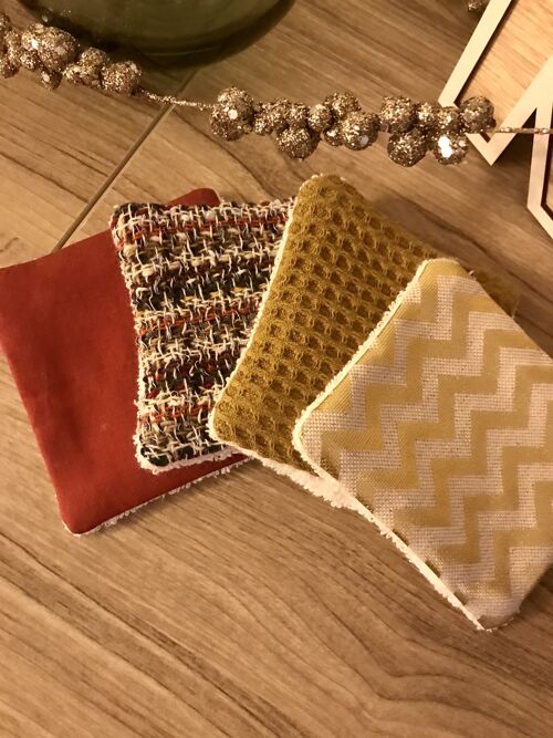 Lot de 4 cotons lavable - chevron or / tweed