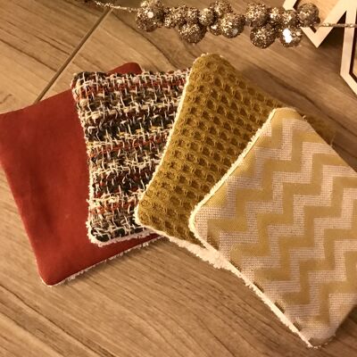 Pack of 4 washable cottons - gold chevron / tweed