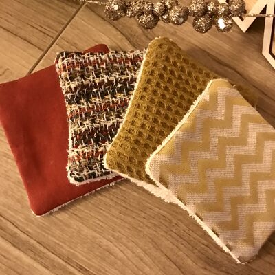 Pack of 4 washable cottons - gold chevron / tweed
