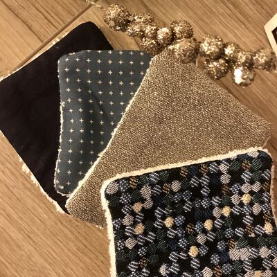 Pack of 4 washable cottons - blue / gold / navy dots